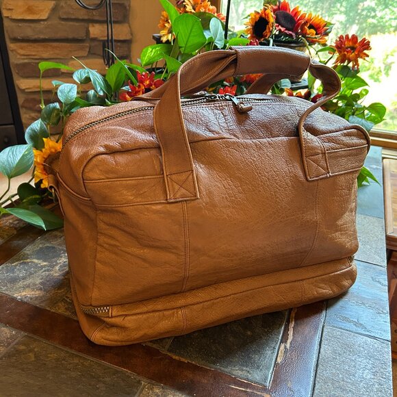 Soft-Sided Leather Carry-On Travel Duffle Bag - Picture 6 of 14